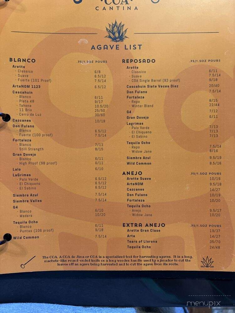 Coa Cantina - Breckenridge, CO menu_pic