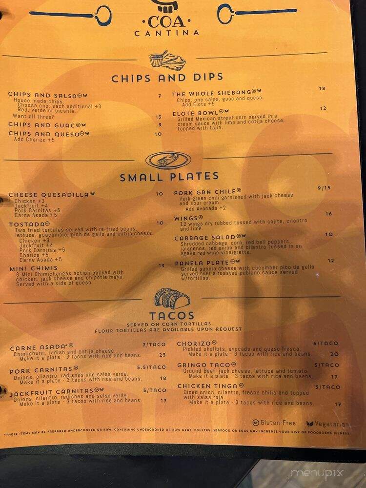 Coa Cantina - Breckenridge, CO menu_pic