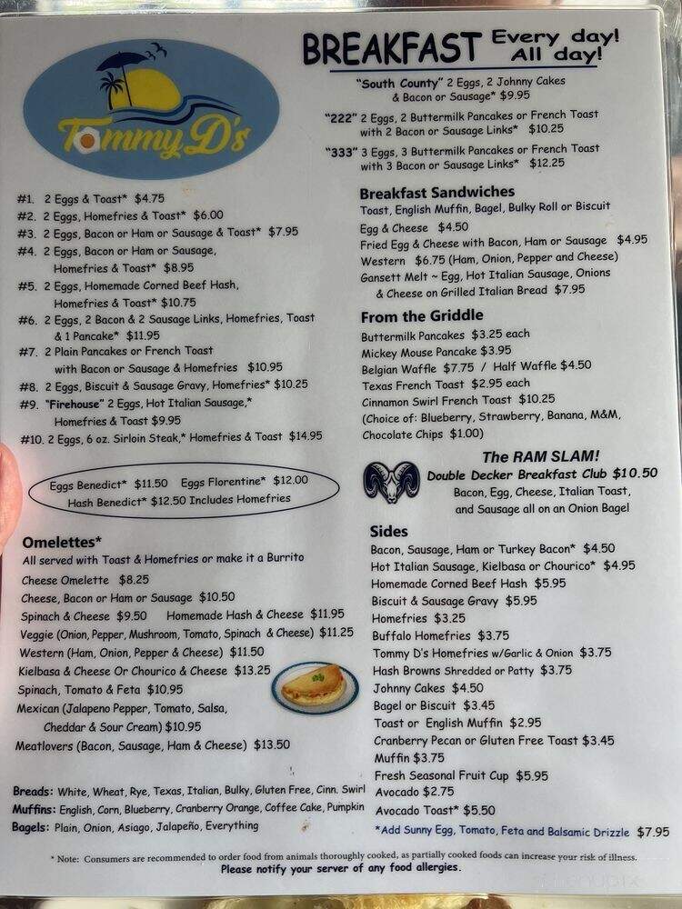 Tommy D's - Narragansett, RI menu_pic