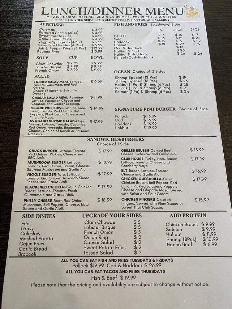 Corner Street - Calgary, AB menu_pic