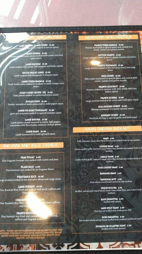 Lakeside Indian Cuisine Bar and Grill - Marysville, CA menu_pic