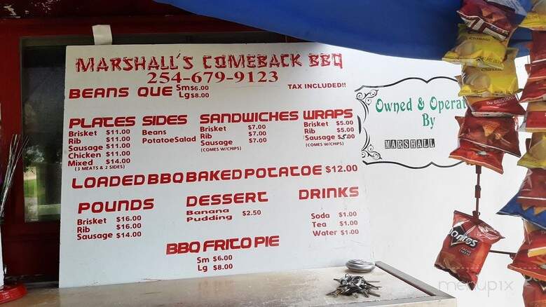 Marshall's Comeback BBQ - Gatesville, TX menu_pic