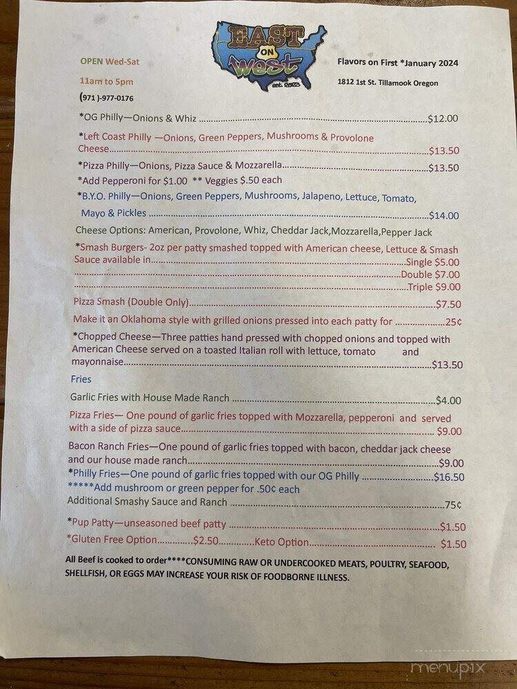East on West - Tillamook, OR menu_pic