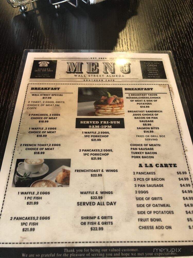 Wall Street Almeda - Houston, TX menu_pic
