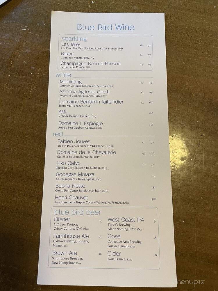 Blue Bird NYC - New York, NY menu_pic