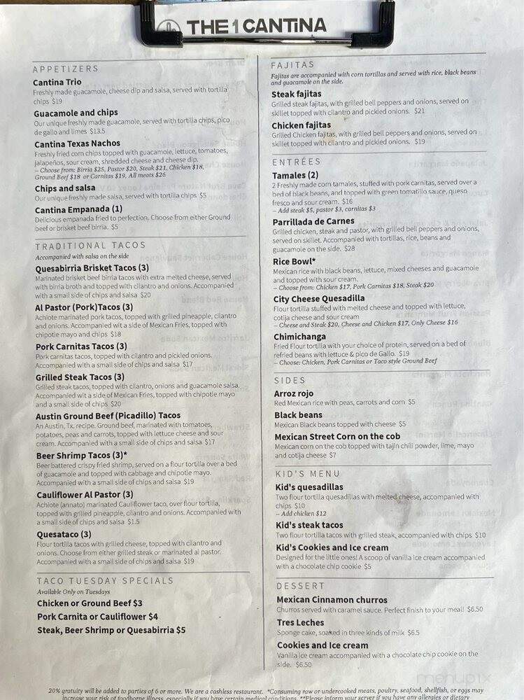 The 1 Cantina - Oviedo, FL menu_pic