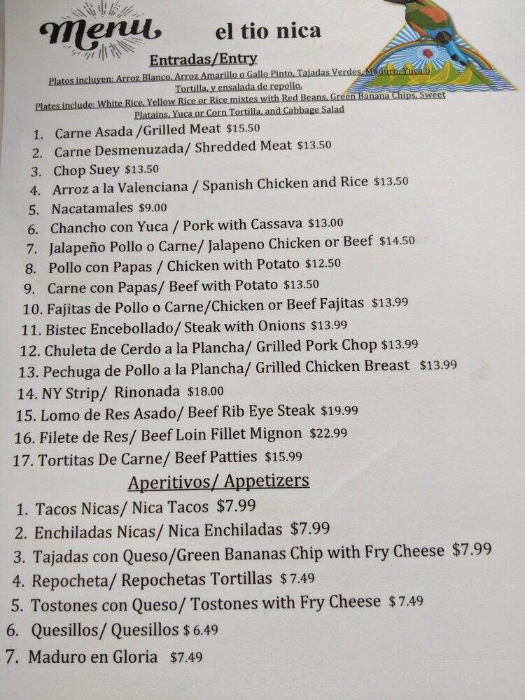 El Tio Nica - Pinellas Park, FL menu_pic