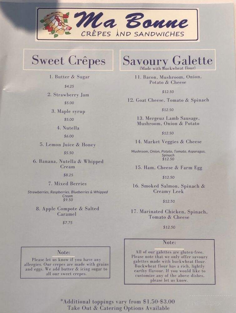 Ma Bonne Crepes & Sandwiches - Calgary, AB menu_pic