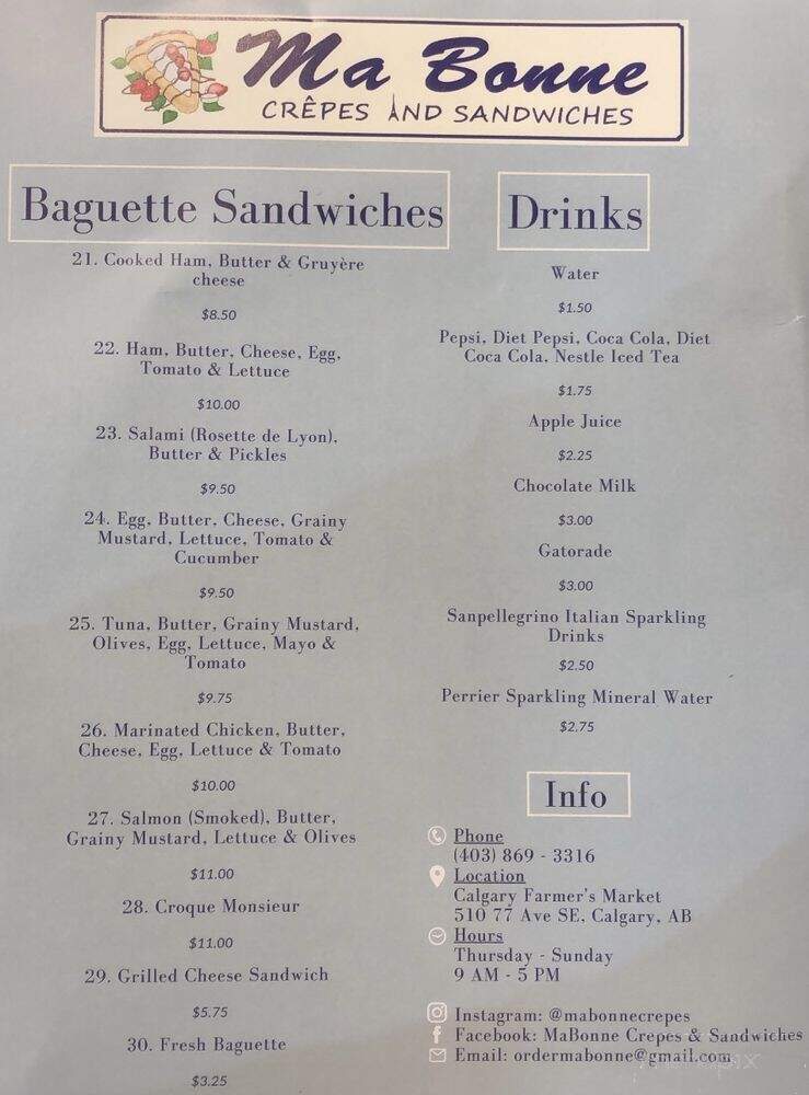 Ma Bonne Crepes & Sandwiches - Calgary, AB menu_pic