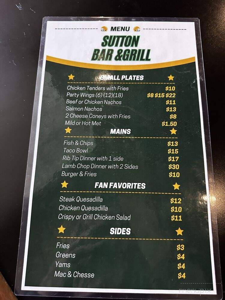 Sutton Bar & Grill - Cincinnati, OH menu_pic
