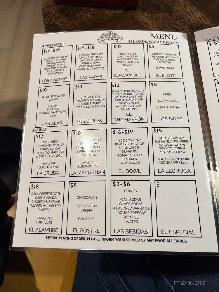 La Casa Mania - Middletown, CT menu_pic