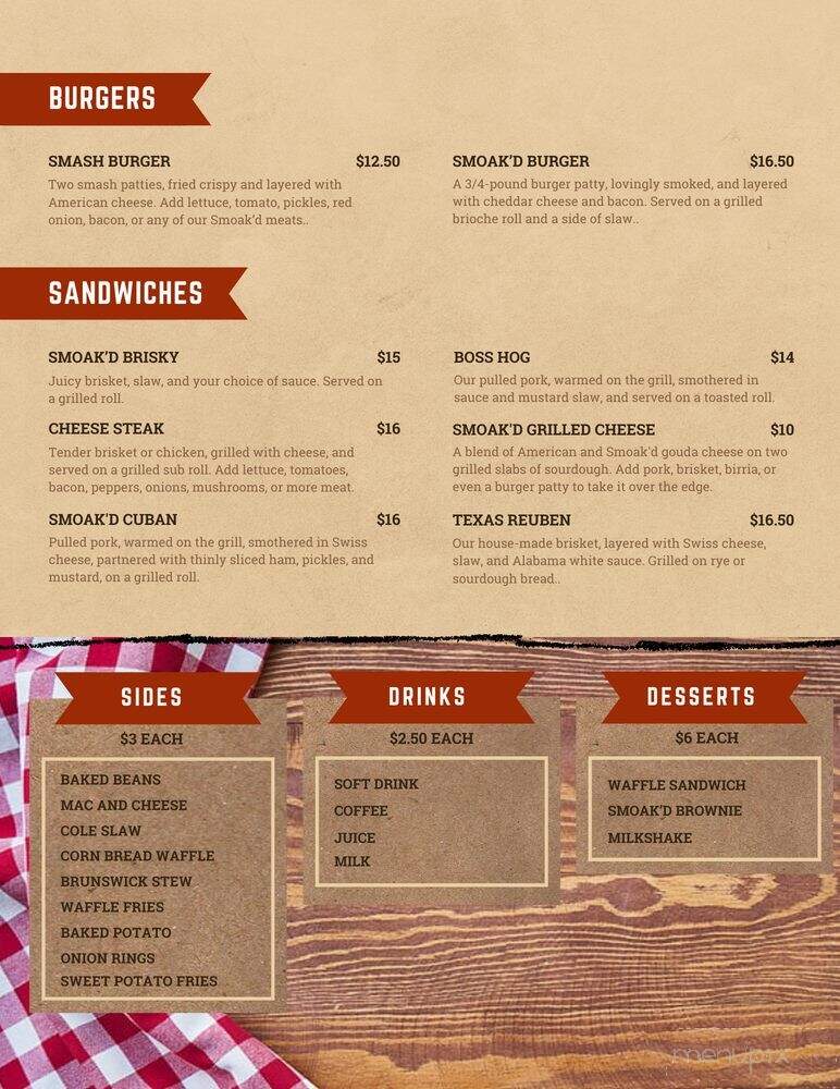 Smoak BBQ Grill & Meatery - Factoryville, PA menu_pic