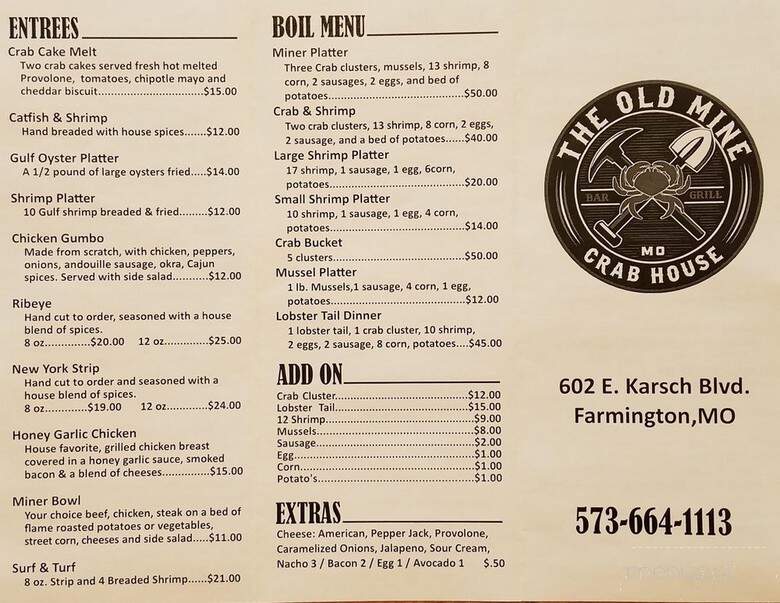 The Old Mine Crab House Bar & Grill - Farmington, MO menu_pic