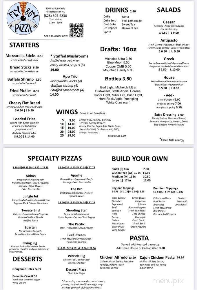 Fly Boys Pizza - Rutherfordton, NC menu_pic