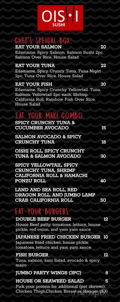 Oishi Sushi - Jenkintown, PA menu_pic