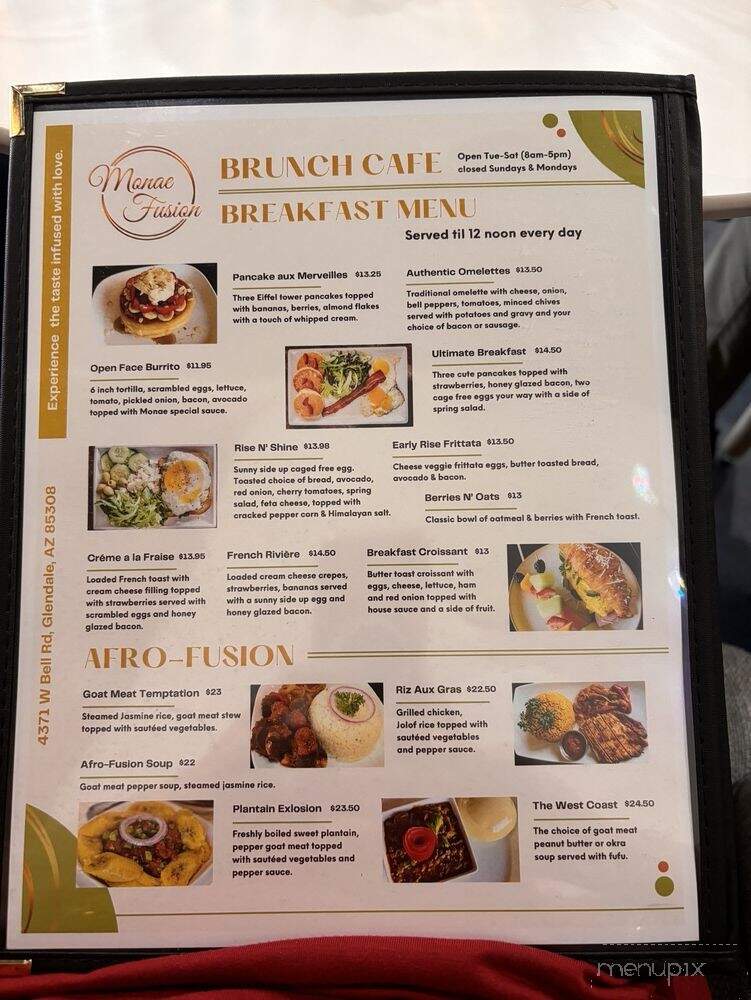 Monae Fusion Brunch Cafe - Glendale, AZ menu_pic
