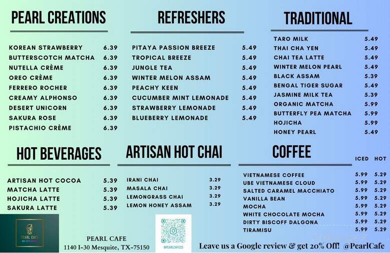 Pearl Cafe - Mesquite, TX menu_pic