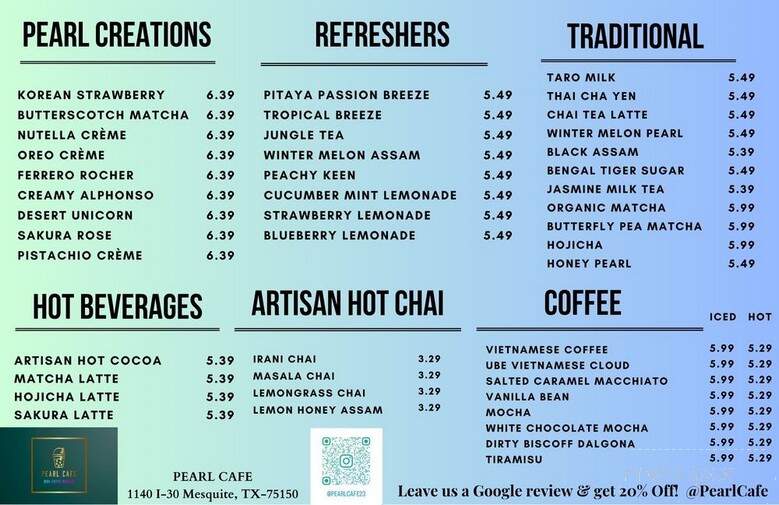 Pearl Cafe - Mesquite, TX menu_pic