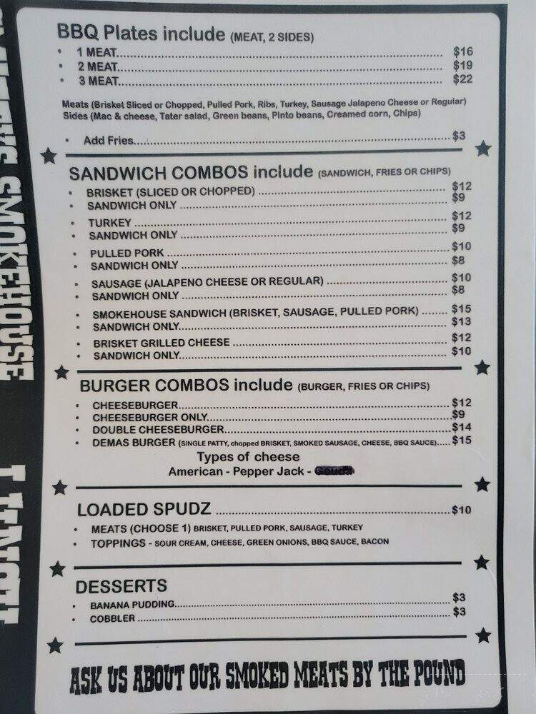 Smitty's Smokehouse - San Angelo, TX menu_pic