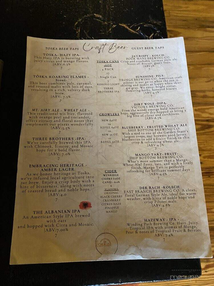 Toska Restaurant & Brewery - Philadelphia, PA menu_pic