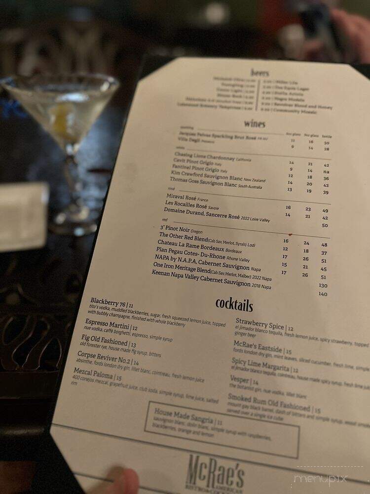 McRae's American Bistro & Cocktails - Dallas, TX menu_pic