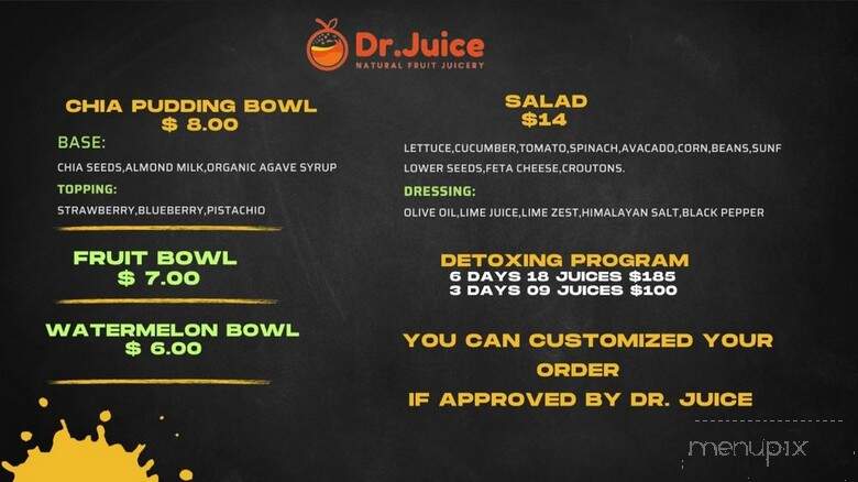 Dr. Juice - Glendale, CA menu_pic