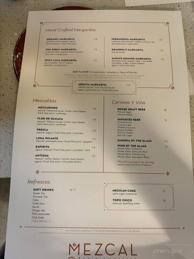Mezcal Spirit of Oaxaca - Fernandina Beach, FL menu_pic