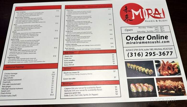 Mirai Ramen and Sushi - Wichita, KS menu_pic
