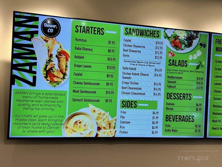 Zaman Mediterranean Fresh - Denver, CO menu_pic