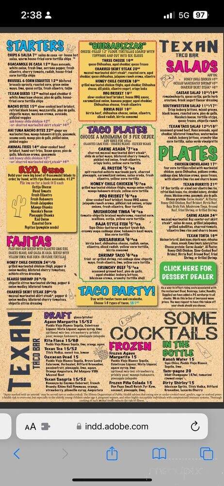 Texan Taco Bar - Chicago, IL menu_pic