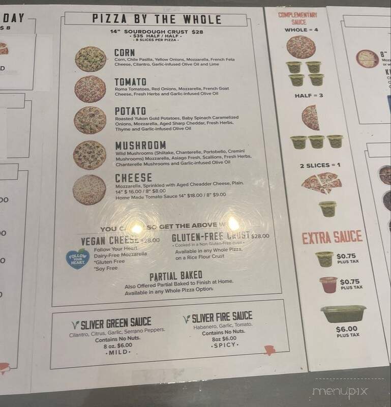 Sliver Pizzeria - Fremont, CA menu_pic