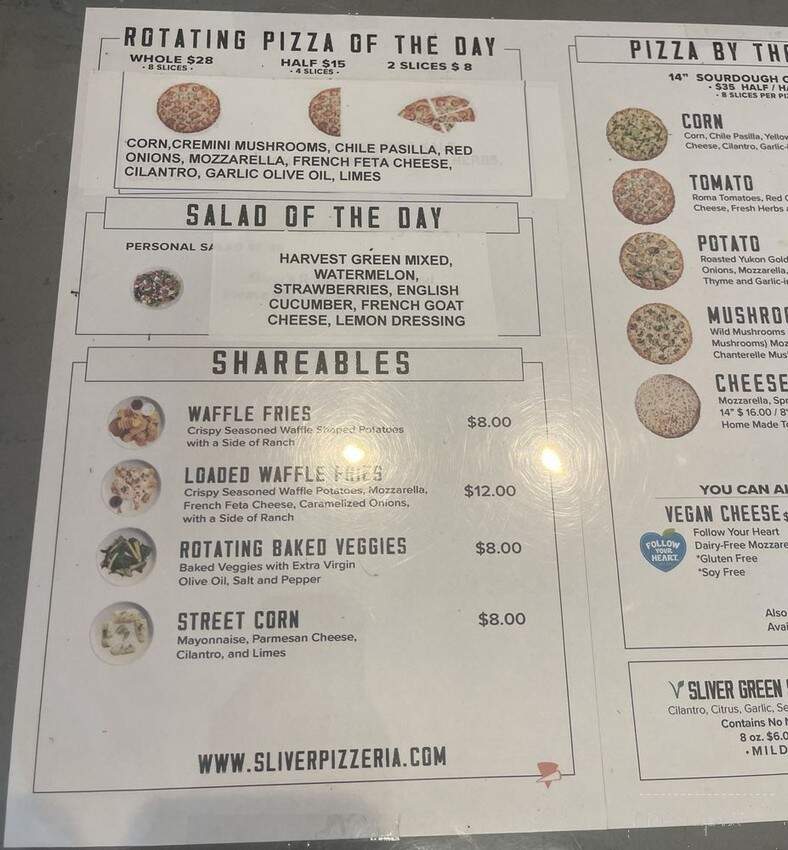 Sliver Pizzeria - Fremont, CA menu_pic