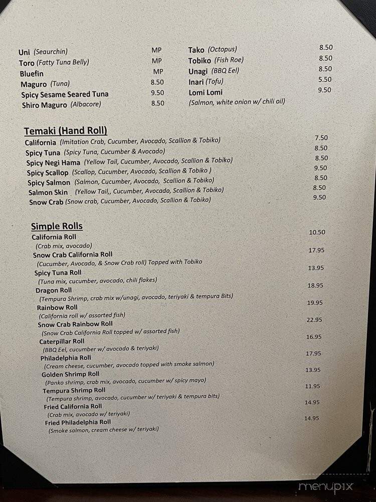 Raw Sushi Bar Lounge - Elk Grove, CA menu_pic