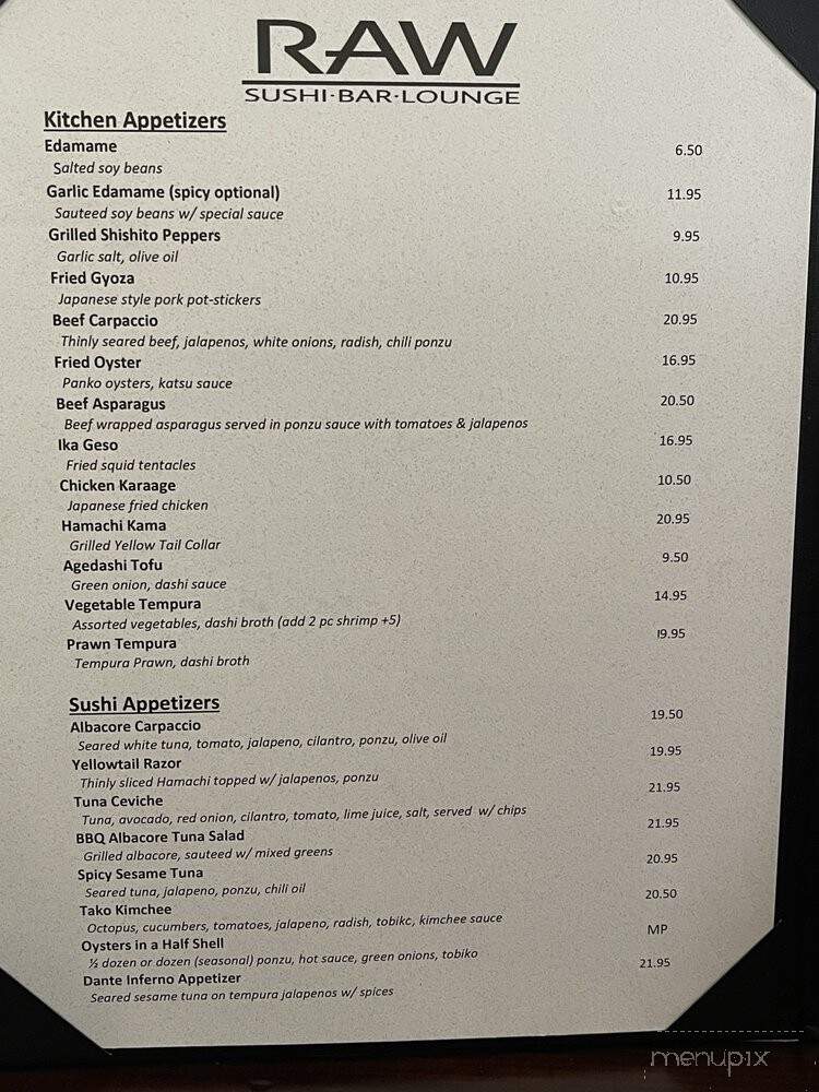 Raw Sushi Bar Lounge - Elk Grove, CA menu_pic