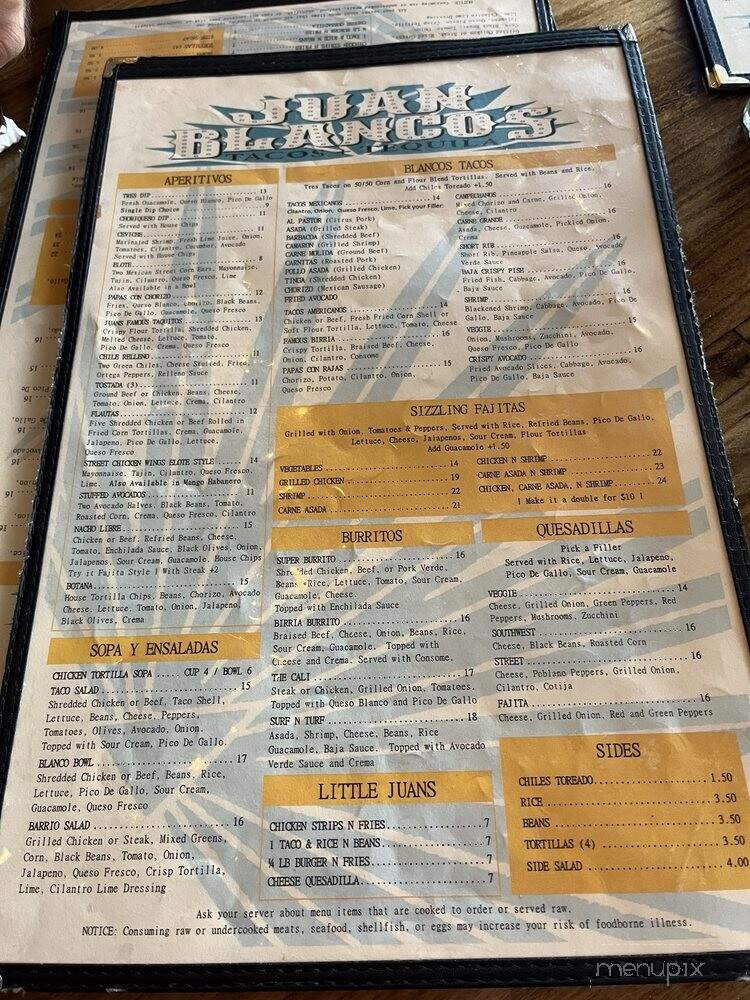 Juan Blancos - Fraser, MI menu_pic
