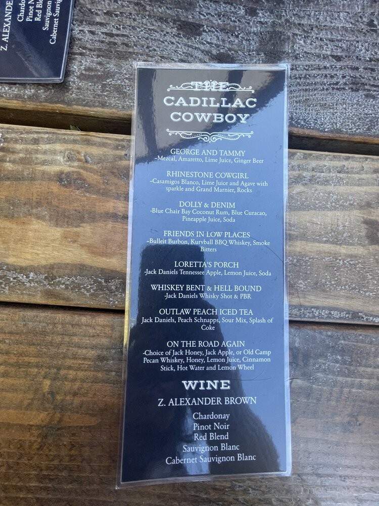 The Cadillac Cowboy - Lake Arrowhead, CA menu_pic