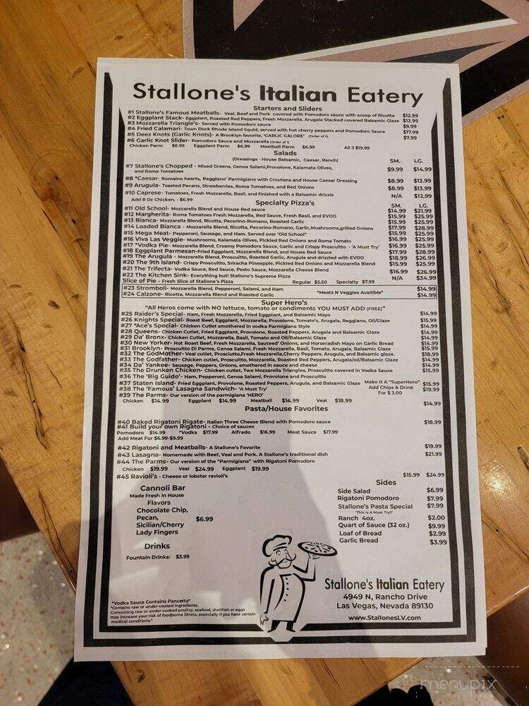 Stallone's Italian Eatery - Las Vegas, NV menu_pic