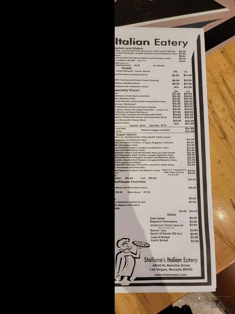 Stallone's Italian Eatery - Las Vegas, NV menu_pic