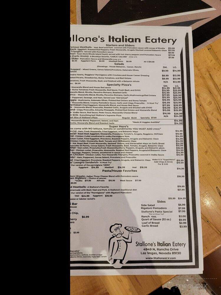 Stallone's Italian Eatery - Las Vegas, NV menu_pic