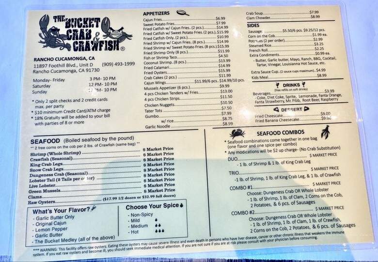 The Bucket Crab & Crawfish - Rancho Cucamonga, CA menu_pic