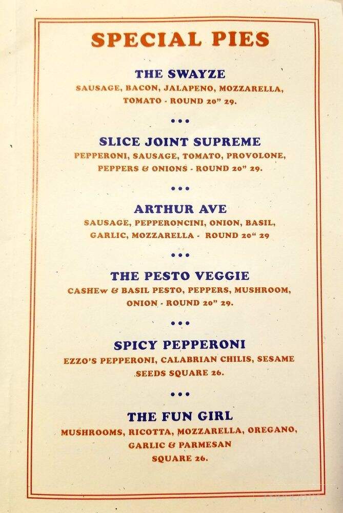 Slice Joint - New York, NY menu_pic