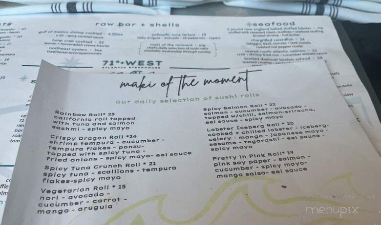 71 Degrees West Atlantic Steakhouse - Plymouth, MA menu_pic