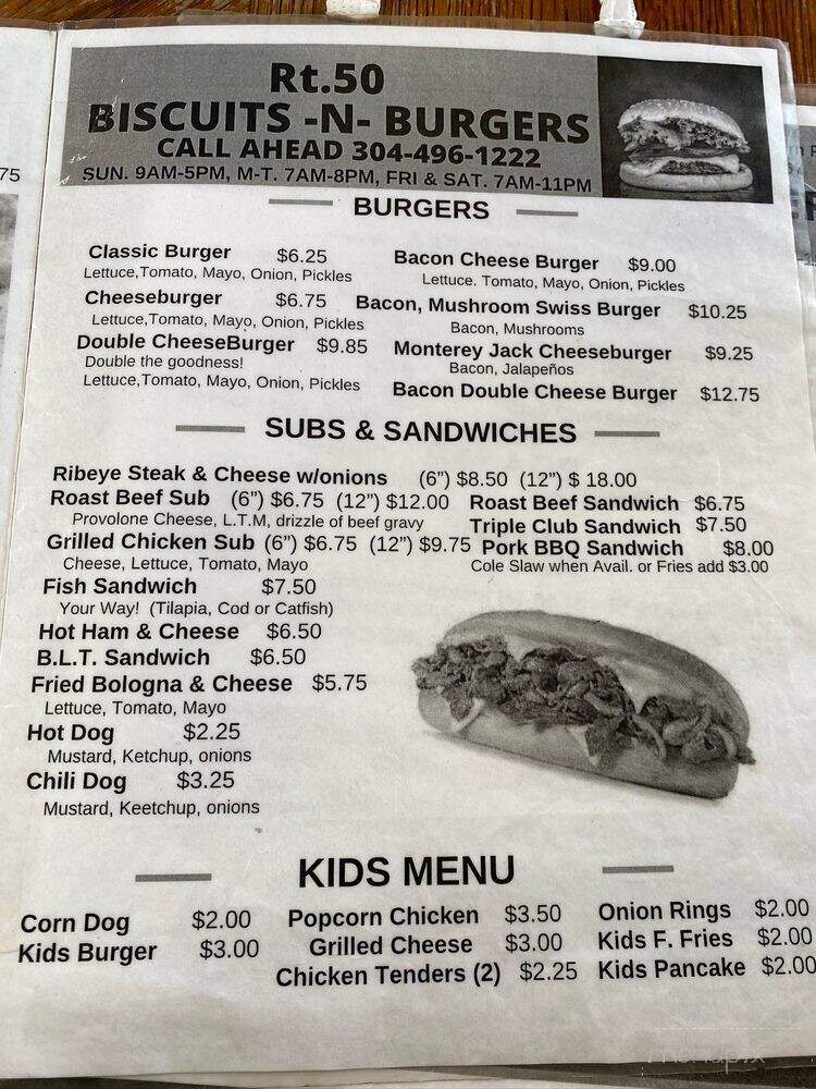 RT 50 Biscuits & Burgers - Augusta, WV menu_pic