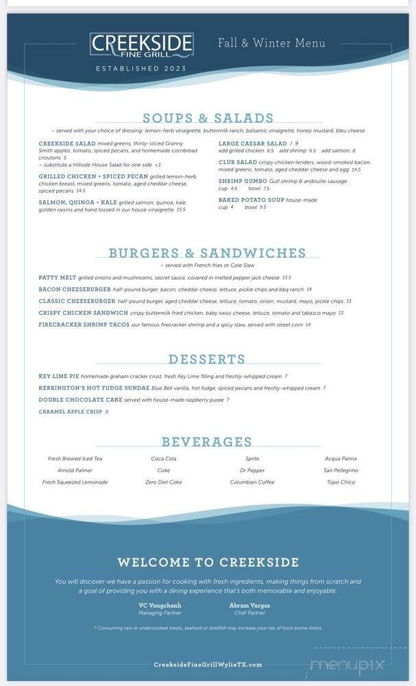Creekside Fine Grill - Wylie, TX menu_pic