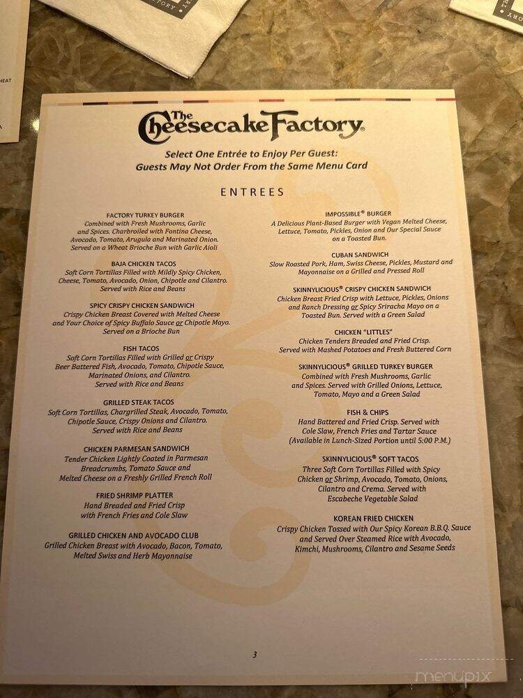 The Cheesecake Factory - Estero, FL menu_pic