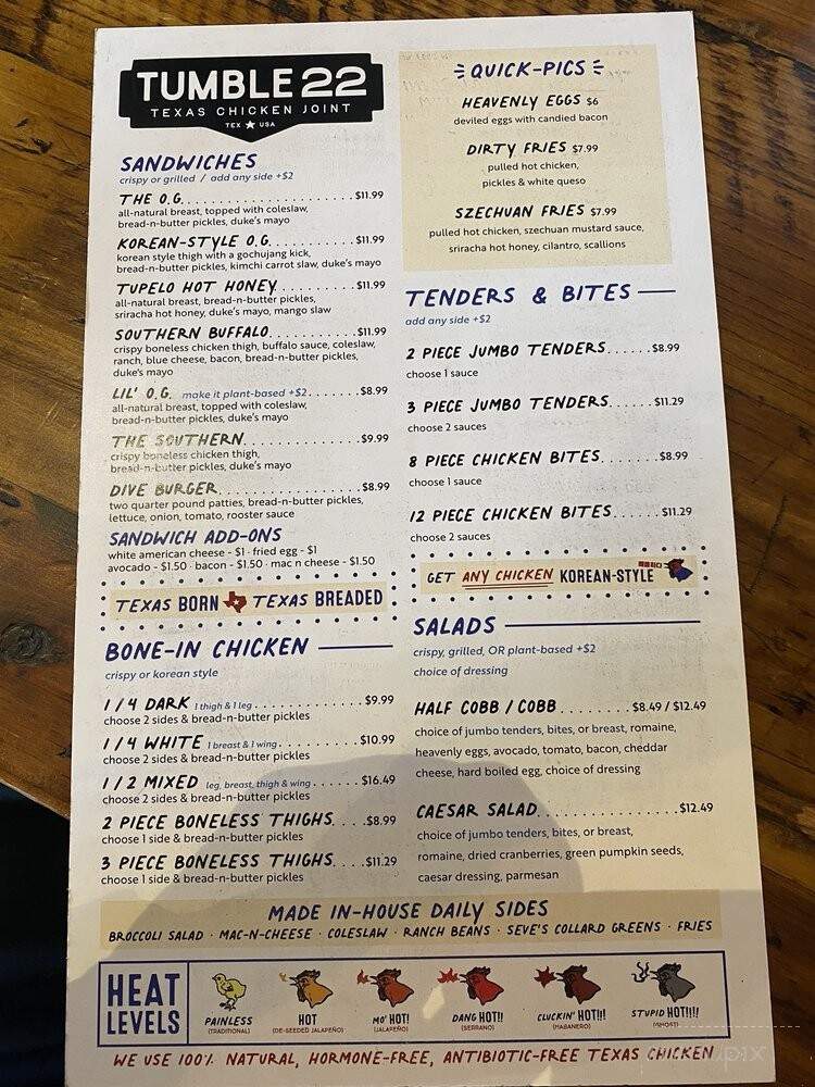 Tumble 22 - Houston, TX menu_pic