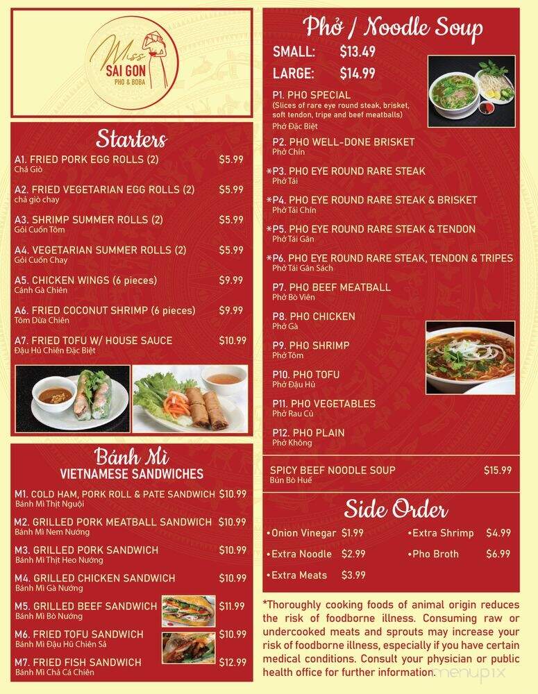 Miss Sai Gon Pho & Boba - Aberdeen, MD menu_pic