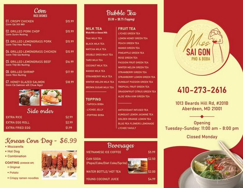Miss Sai Gon Pho & Boba - Aberdeen, MD menu_pic