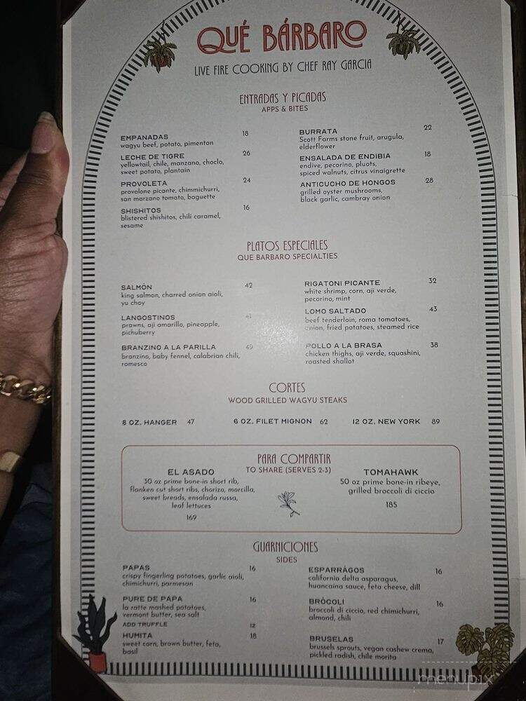 Que Barbaro - Los Angeles, CA menu_pic