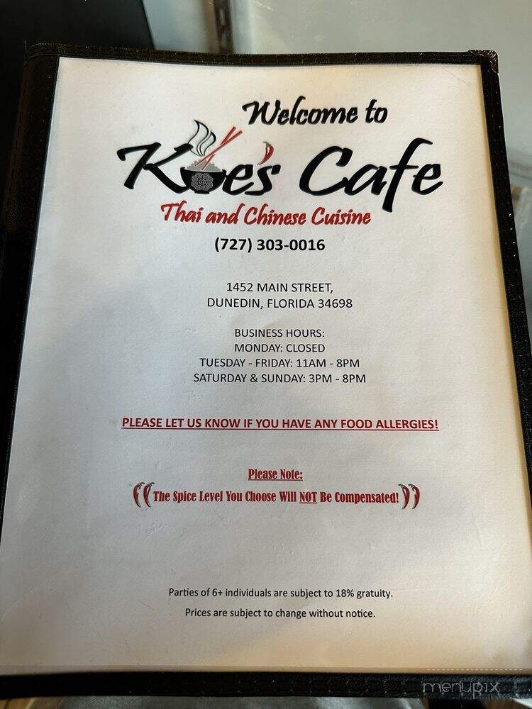 Kue's Cafe - Dunedin, FL menu_pic